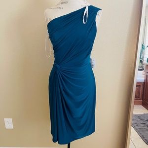 David's Bridal One Shoulder Teal Dress